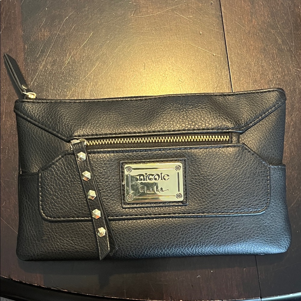 Nicole by Nicole Miller Black Leather Crossbody Bag with Strap